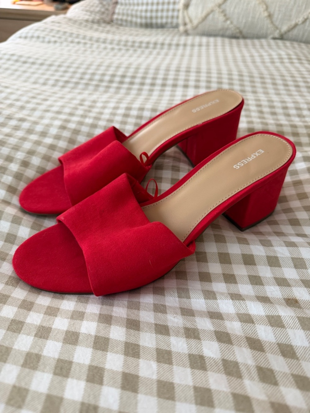 Express Red Block Heel Slide Mules